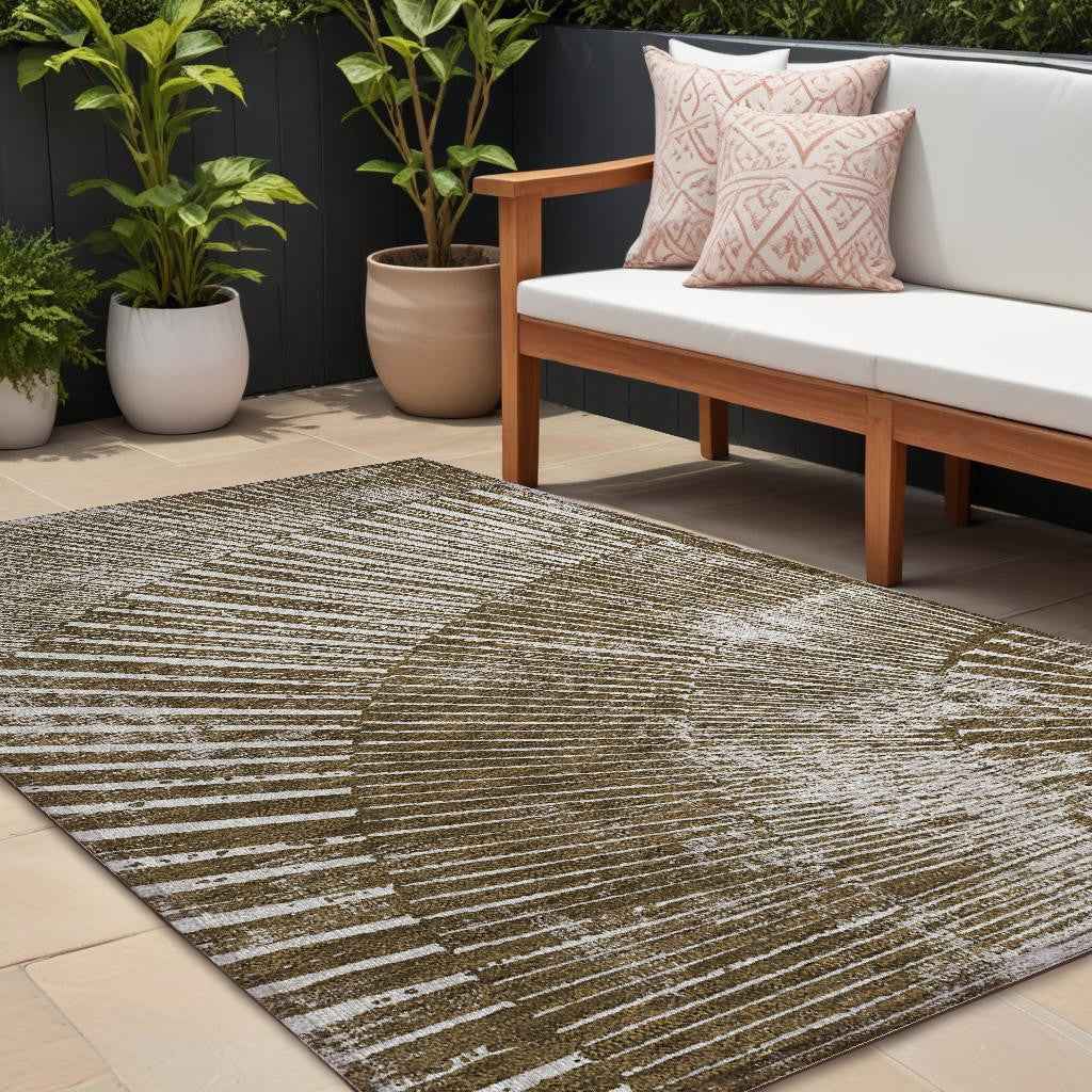 9' X 12' Chocolate Abstract Washable Non Skid Indoor Outdoor Area Rug