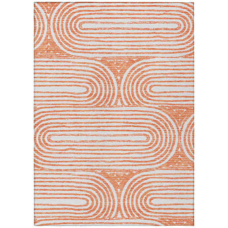 3' X 5' Orange and Ivory Abstract Washable Non Skid Indoor Outdoor Area Rug