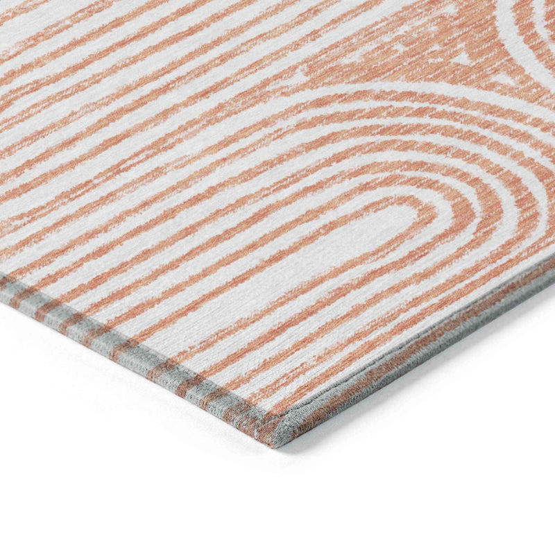 3' X 5' Orange and Ivory Abstract Washable Non Skid Indoor Outdoor Area Rug