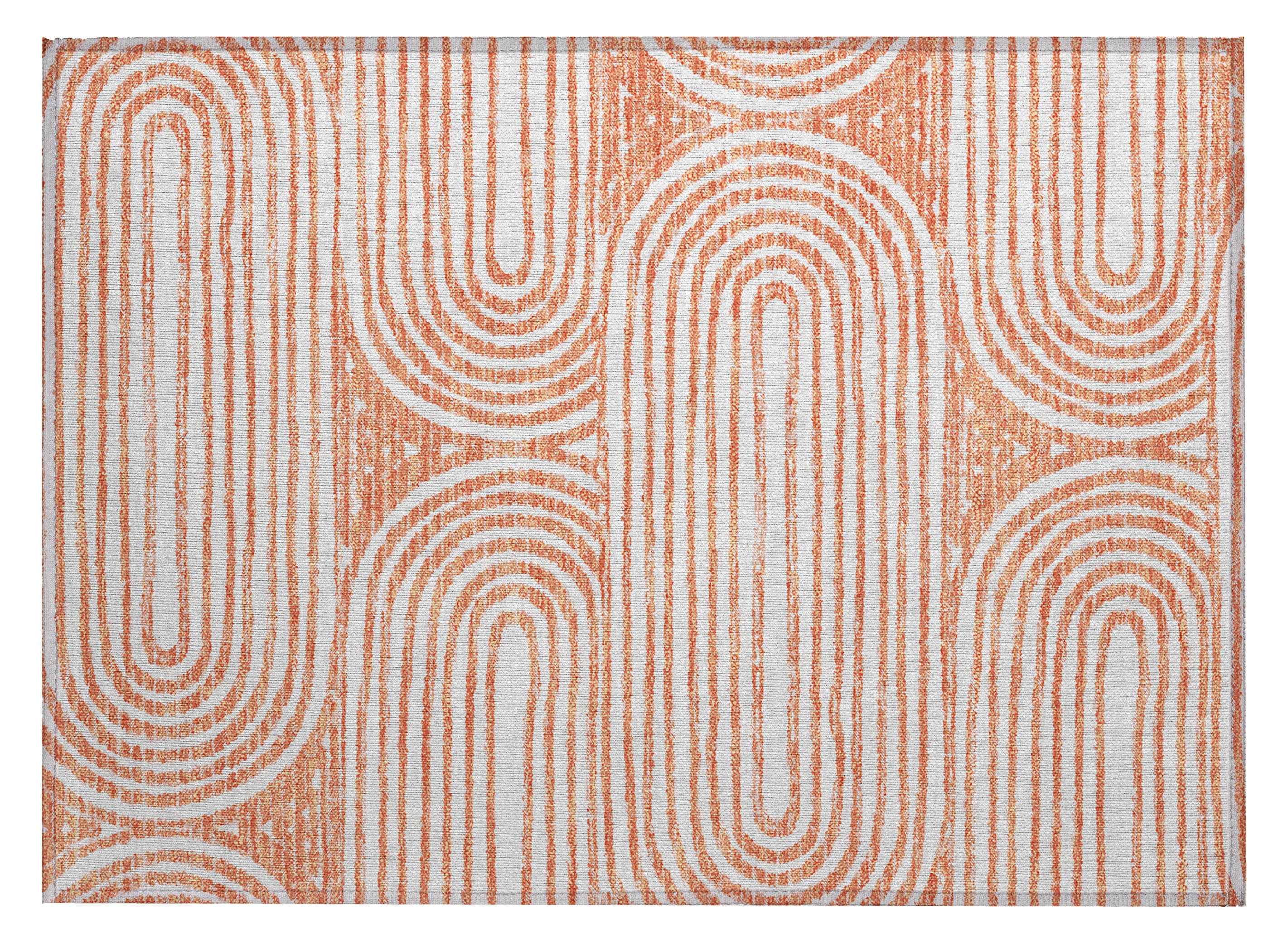 2' X 3' Orange and Ivory Abstract Washable Non Skid Indoor Outdoor Area Rug