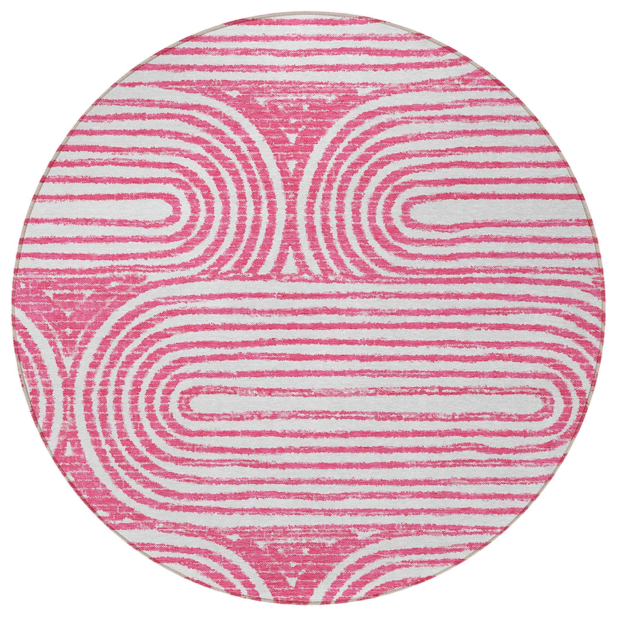 8' Round Blush Round Abstract Washable Non Skid Indoor Outdoor Area Rug