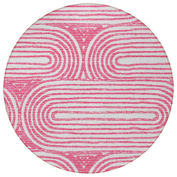 8' Round Blush Round Abstract Washable Non Skid Indoor Outdoor Area Rug