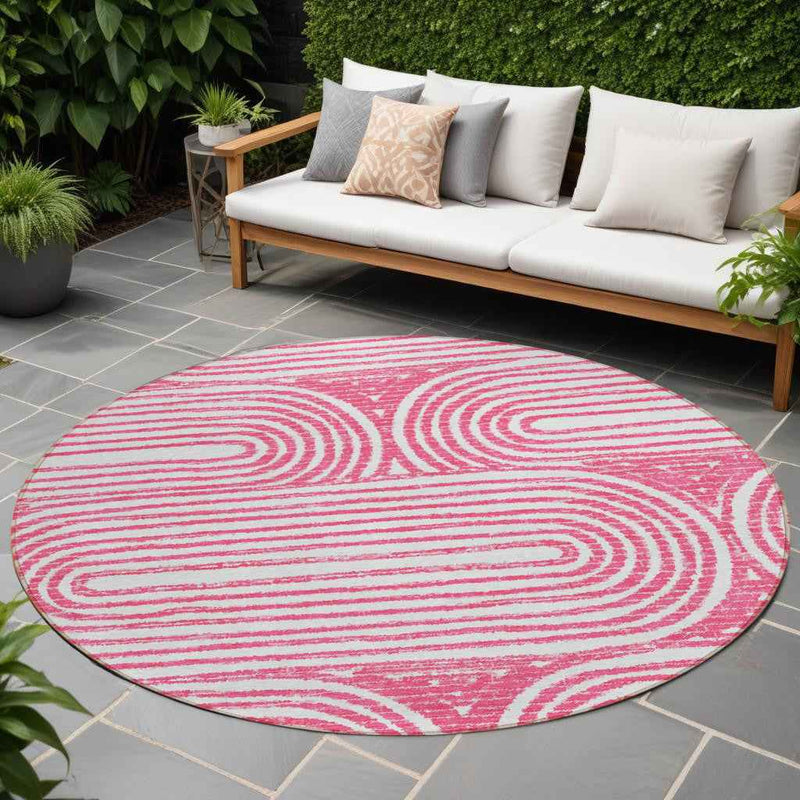 8' Round Blush Round Abstract Washable Non Skid Indoor Outdoor Area Rug