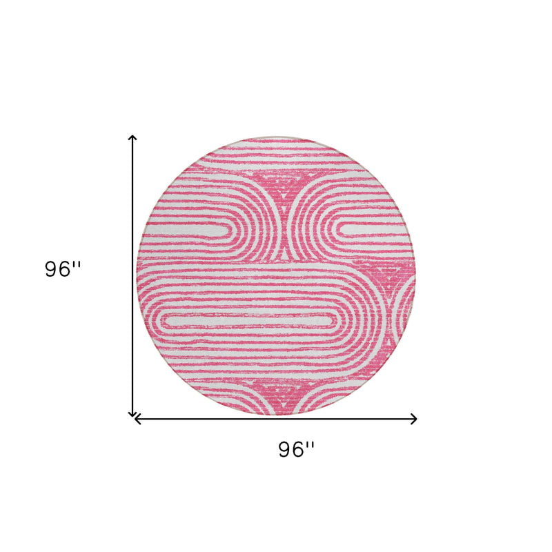 8' Round Blush Round Abstract Washable Non Skid Indoor Outdoor Area Rug