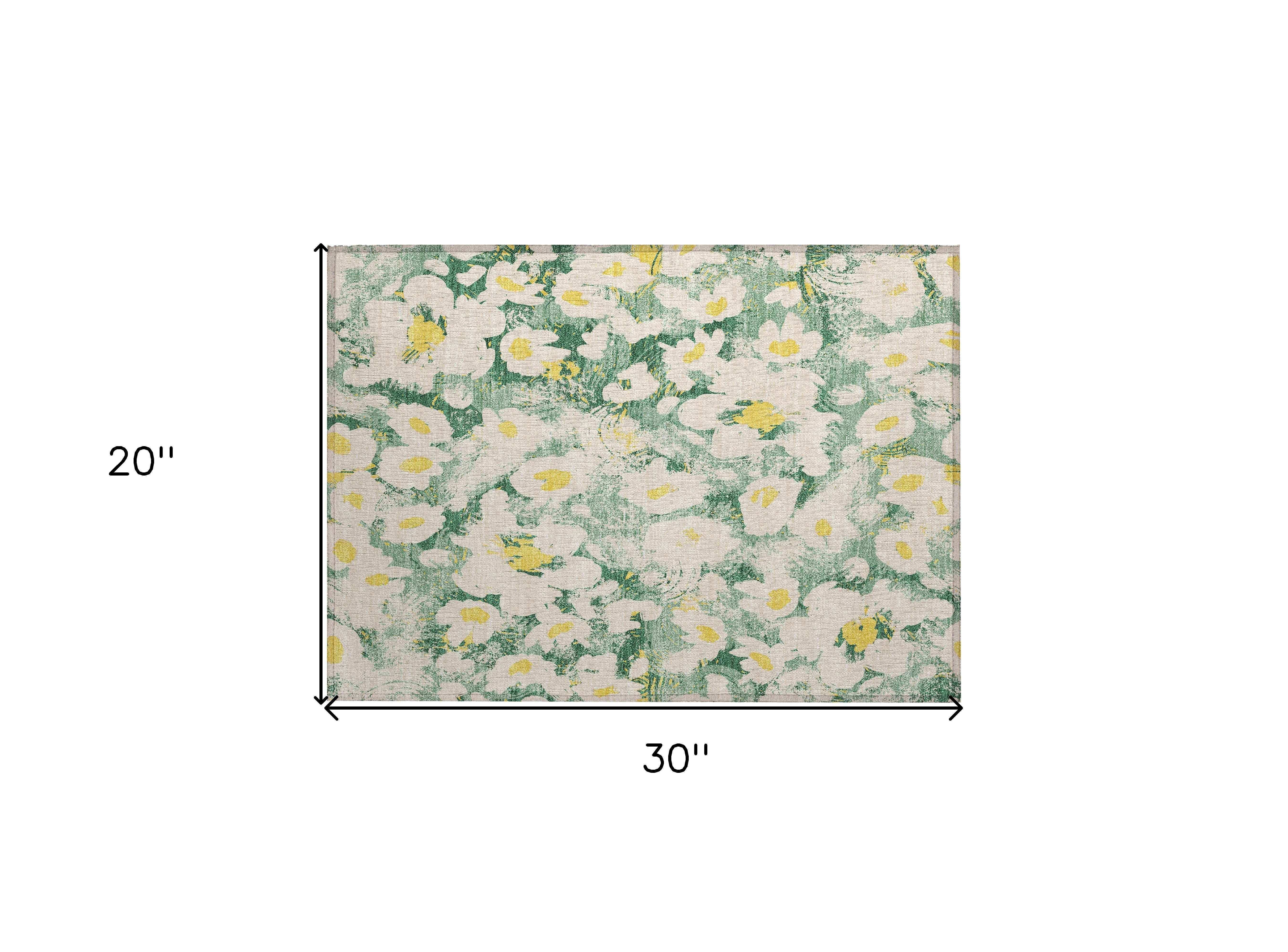 2' X 3' Green Floral Washable Non Skid Indoor Outdoor Area Rug