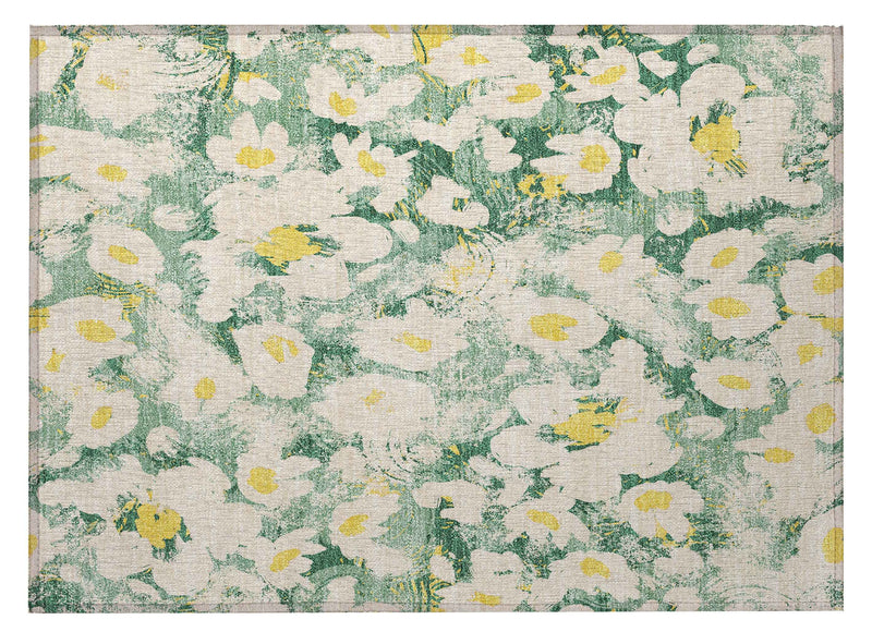 2' X 3' Green Floral Washable Non Skid Indoor Outdoor Area Rug