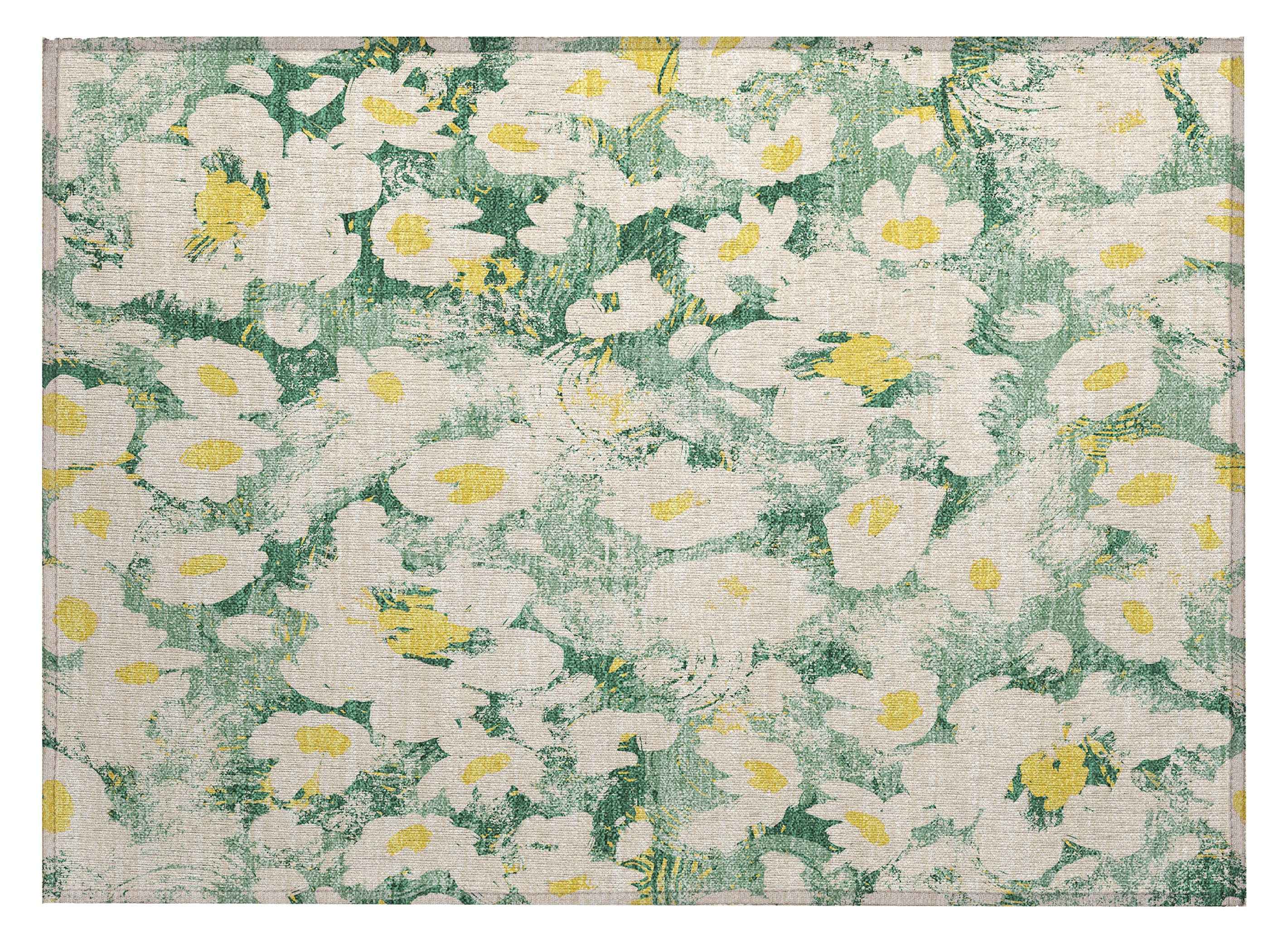 2' X 3' Green Floral Washable Non Skid Indoor Outdoor Area Rug