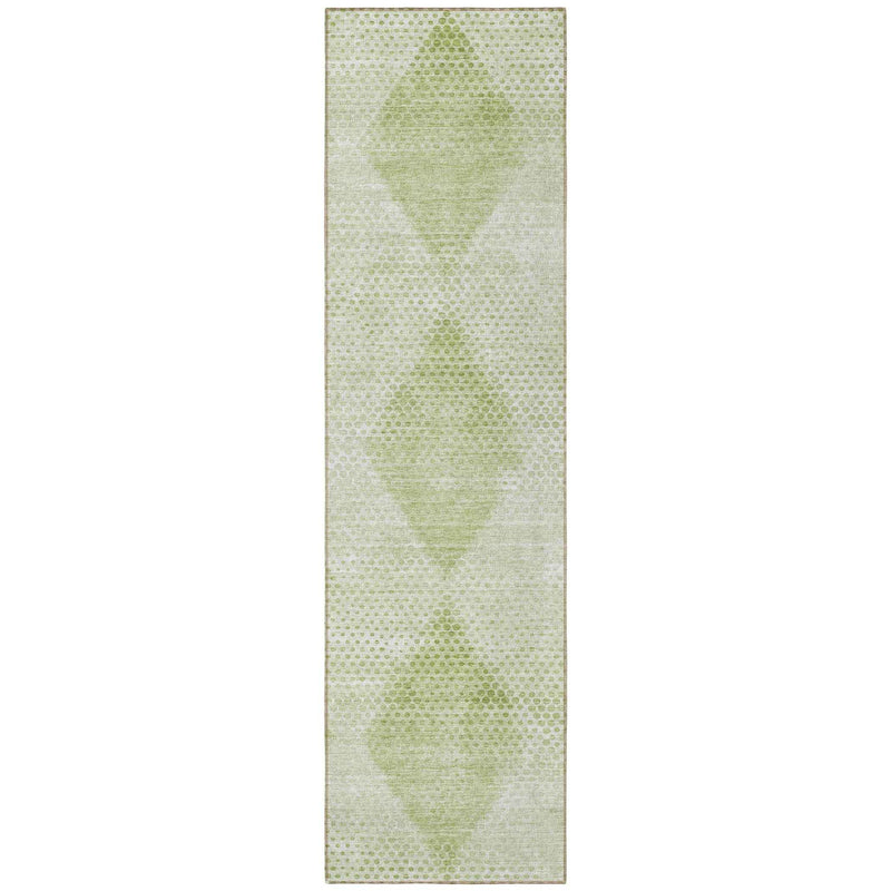 8' Runner Mint Green Geometric Washable Non Skid Indoor Outdoor Runner Rug