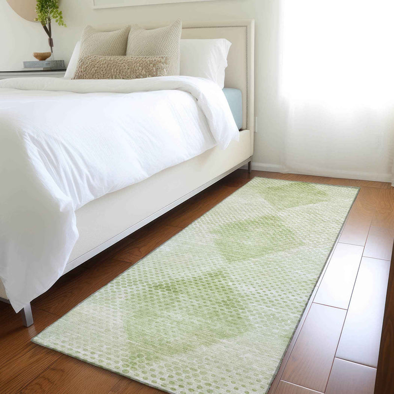 8' Runner Mint Green Geometric Washable Non Skid Indoor Outdoor Runner Rug