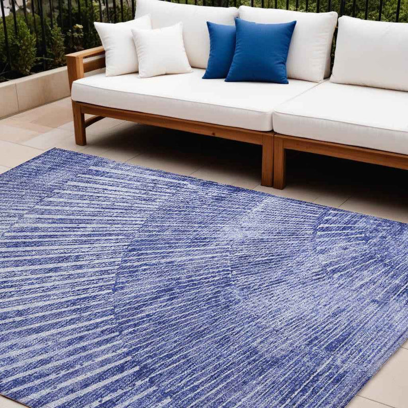 8' X 10' Navy Blue Abstract Washable Non Skid Indoor Outdoor Area Rug
