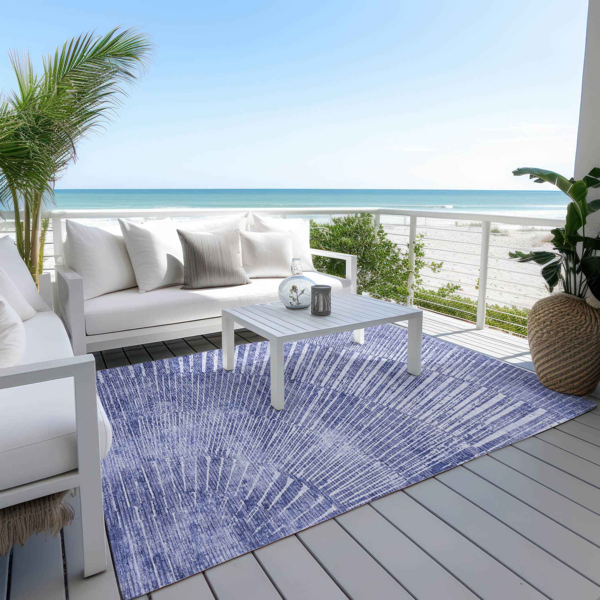8' X 10' Navy Blue Abstract Washable Non Skid Indoor Outdoor Area Rug