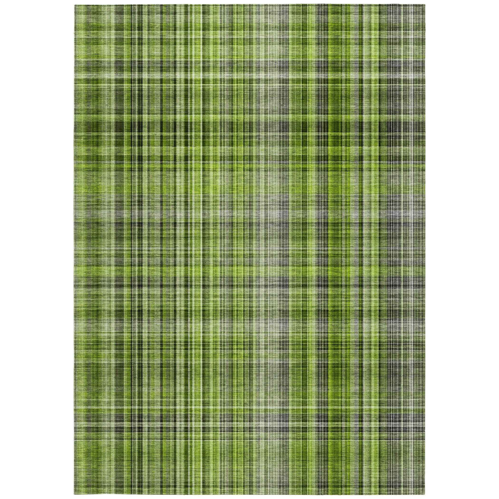 8' X 10' Green Plaid Washable Non Skid Indoor Outdoor Area Rug