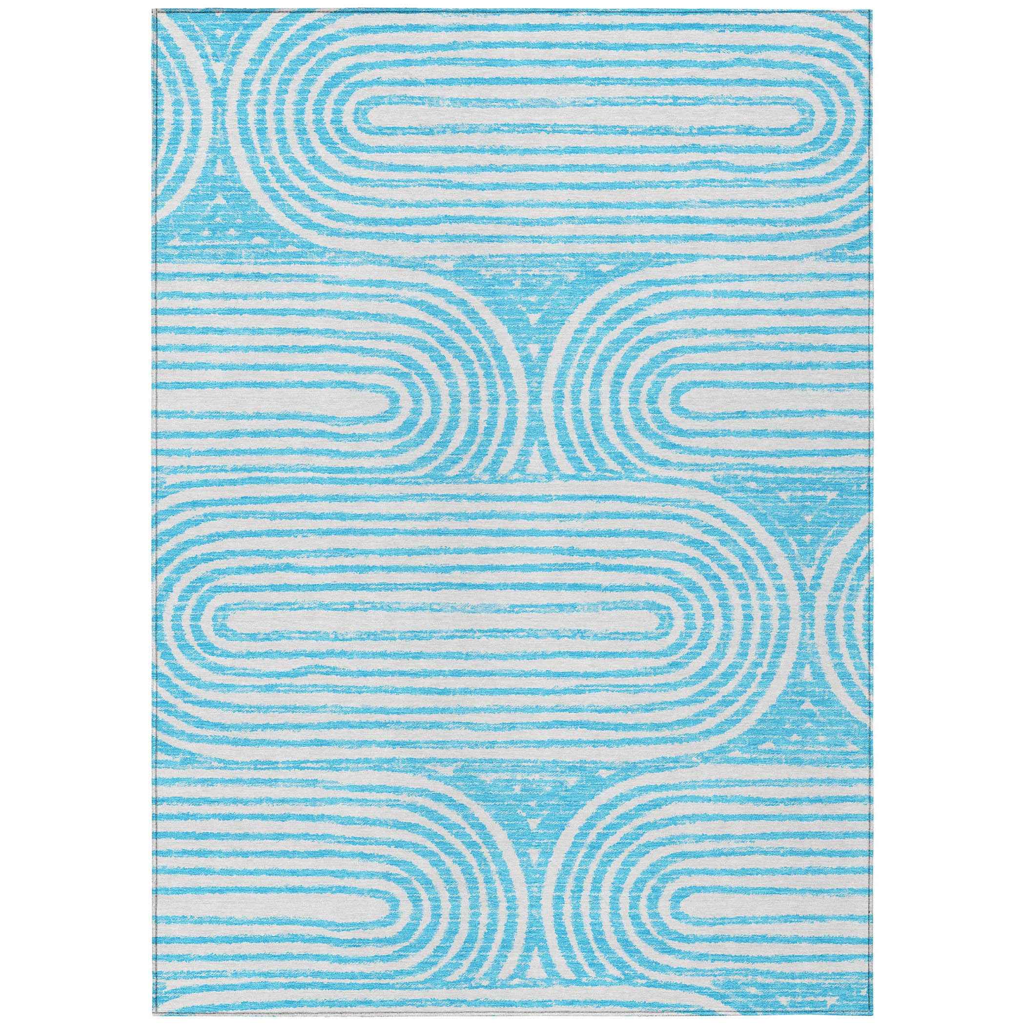 10' X 14' Teal and White Abstract Washable Non Skid Indoor Outdoor Area Rug