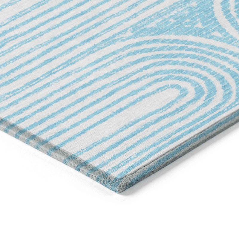 10' X 14' Teal and White Abstract Washable Non Skid Indoor Outdoor Area Rug