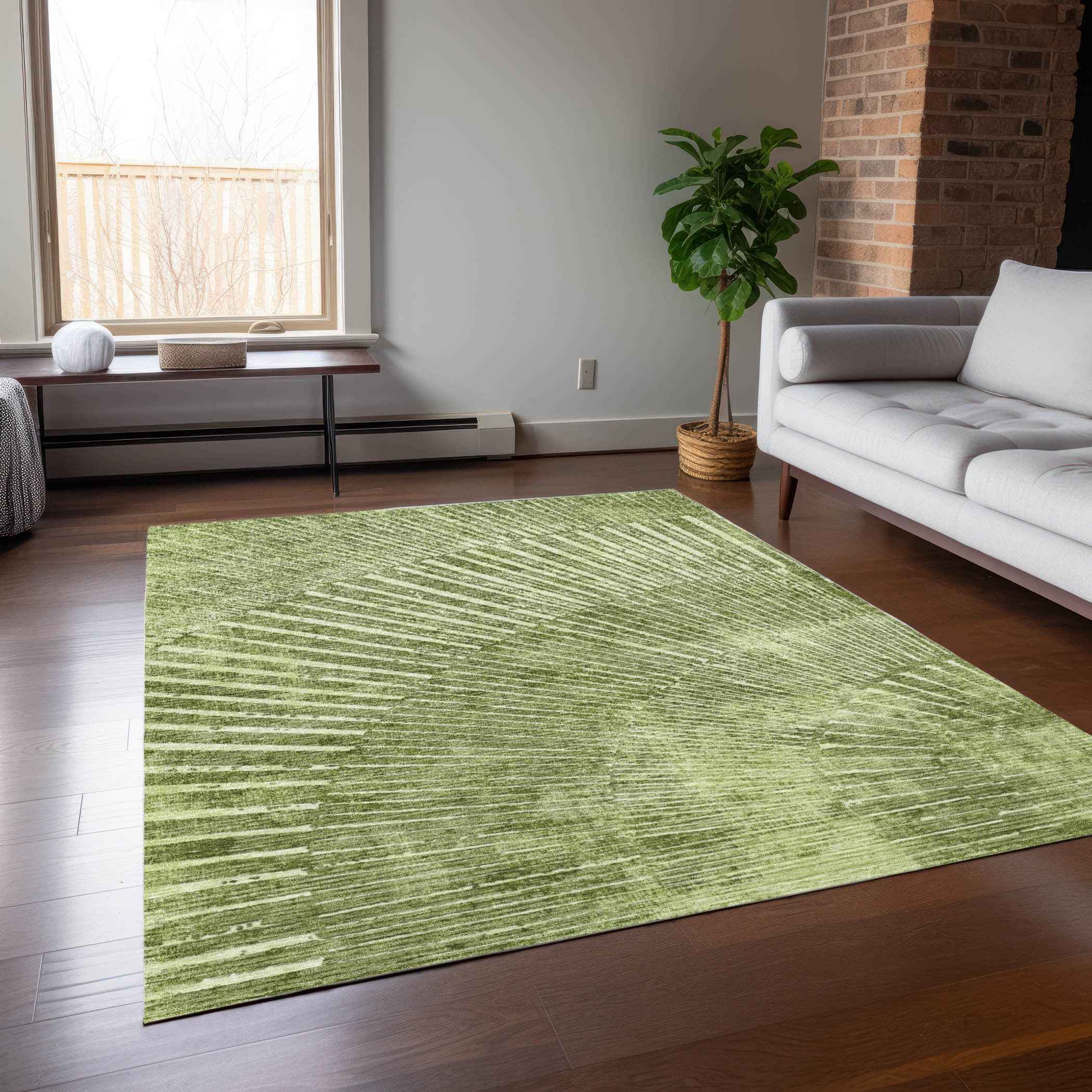 9' X 12' Sage Abstract Washable Non Skid Indoor Outdoor Area Rug