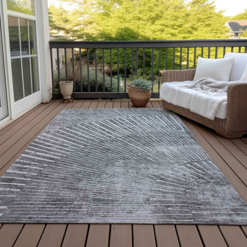 9' X 12' Gray And Ivory Abstract Washable Indoor Outdoor Area Rug