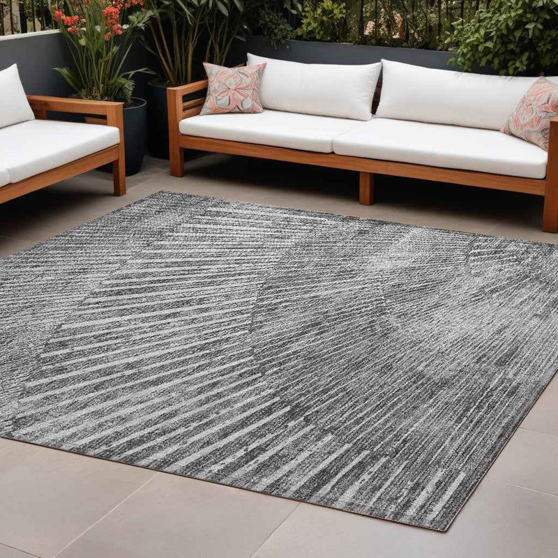 9' X 12' Gray And Ivory Abstract Washable Indoor Outdoor Area Rug