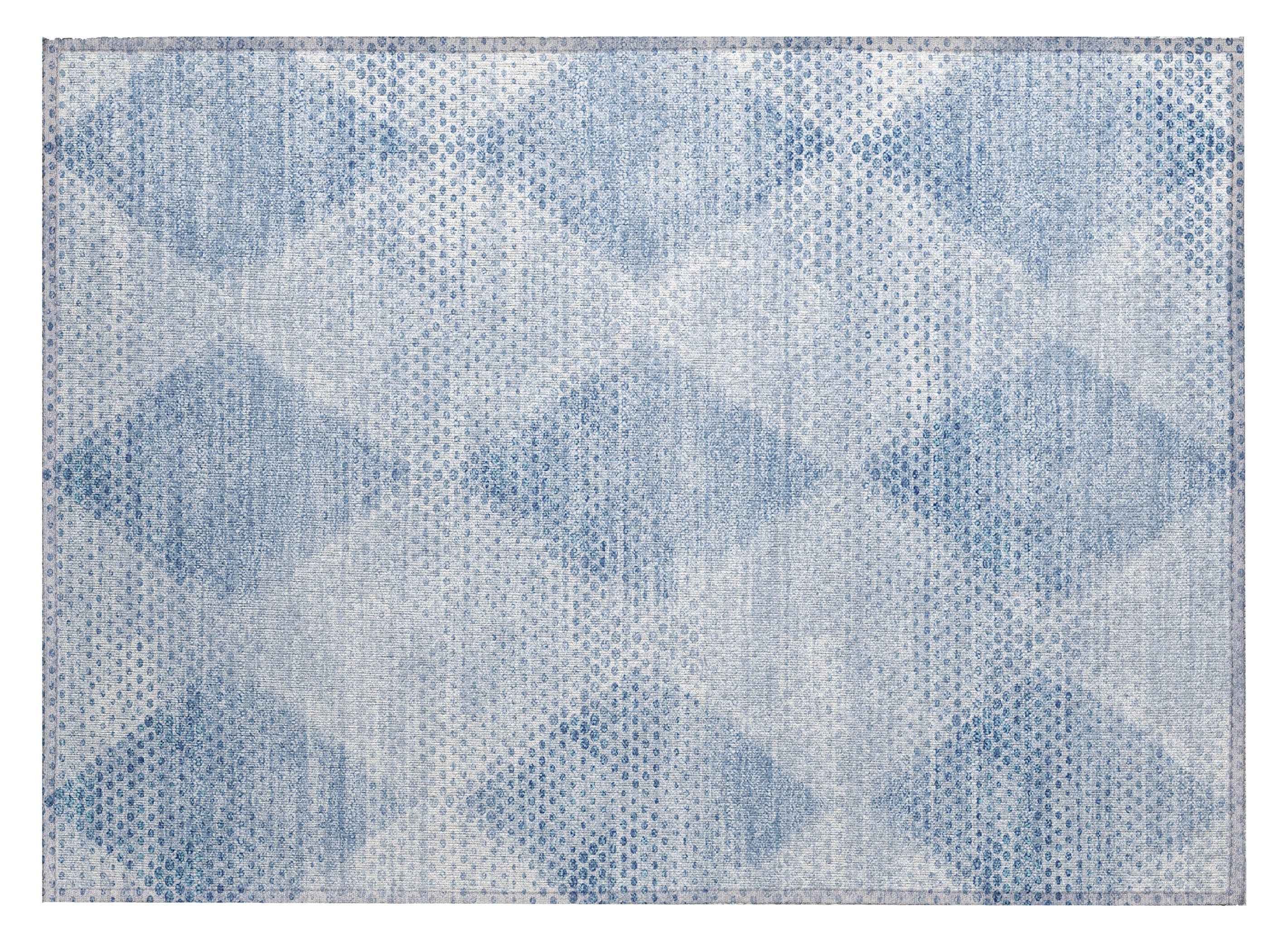 2' X 3' Blue Geometric Washable Non Skid Indoor Outdoor Area Rug