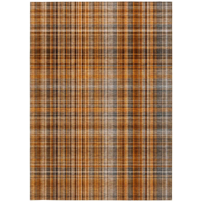 9' X 12' Terra Cotta Plaid Washable Non Skid Indoor Outdoor Area Rug