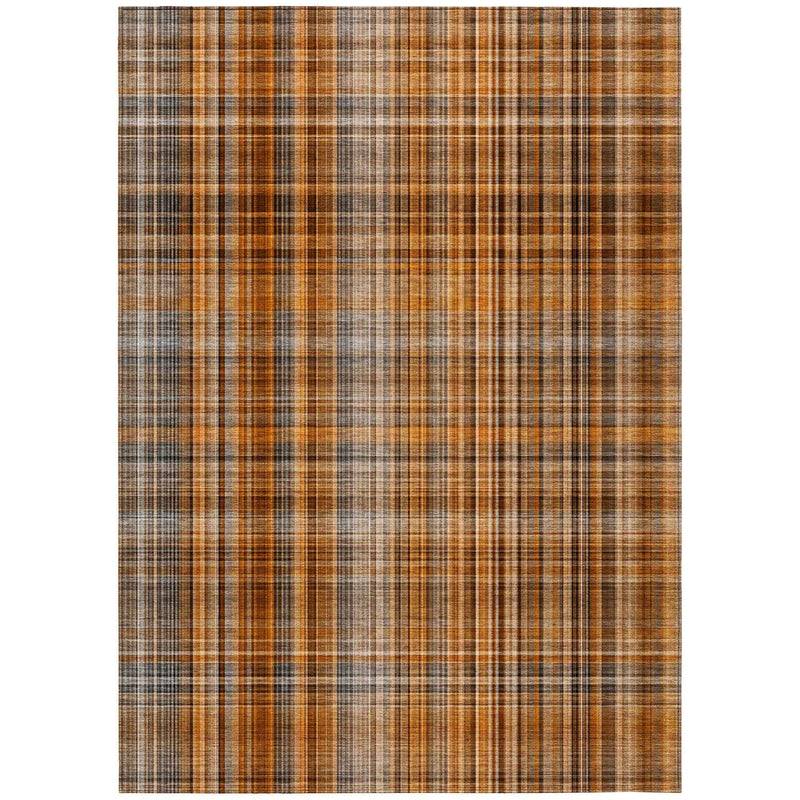 10' X 14' Terra Cotta Plaid Washable Non Skid Indoor Outdoor Area Rug