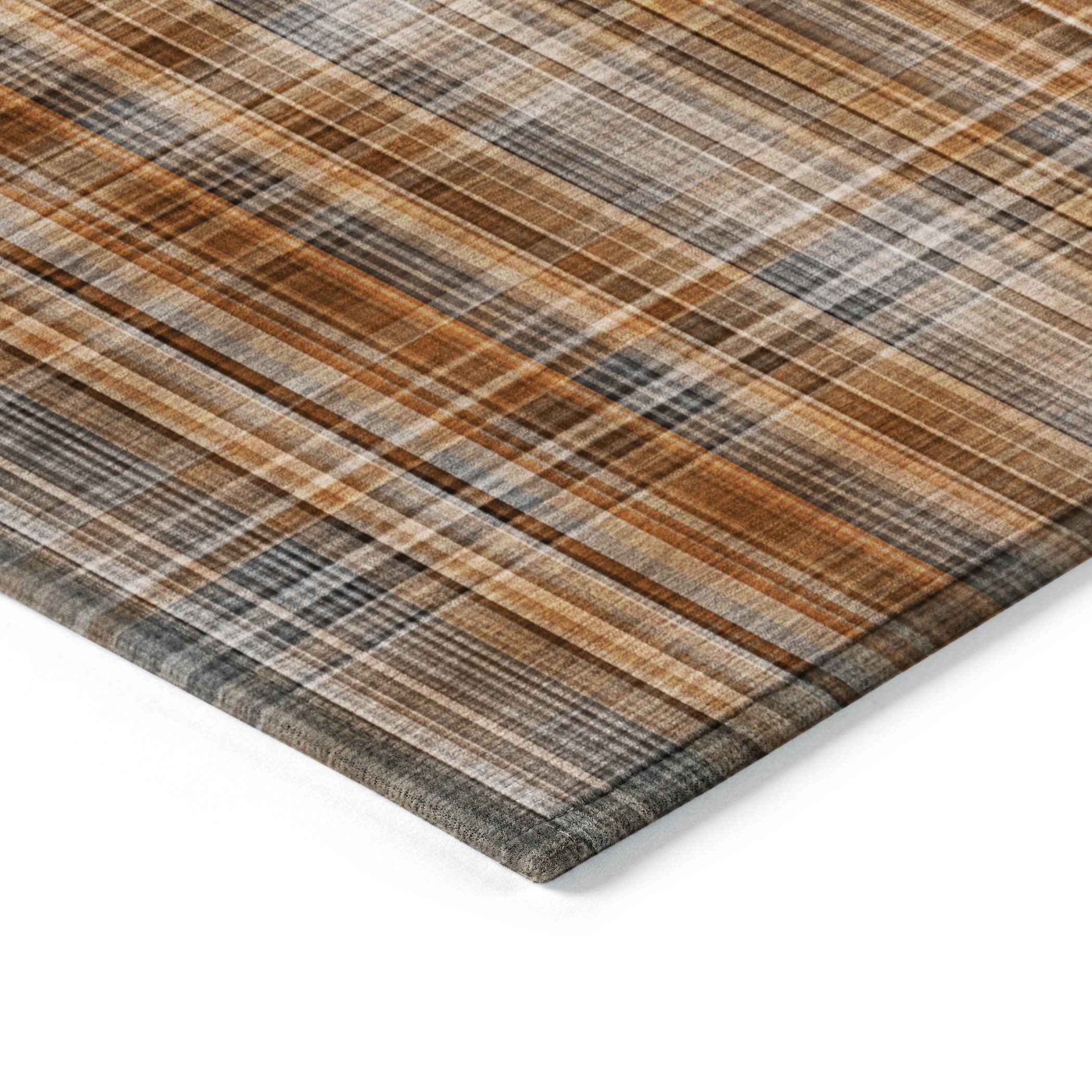 10' X 14' Terra Cotta Plaid Washable Non Skid Indoor Outdoor Area Rug