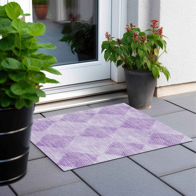 2' X 3' Lavender Geometric Washable Non Skid Indoor Outdoor Area Rug