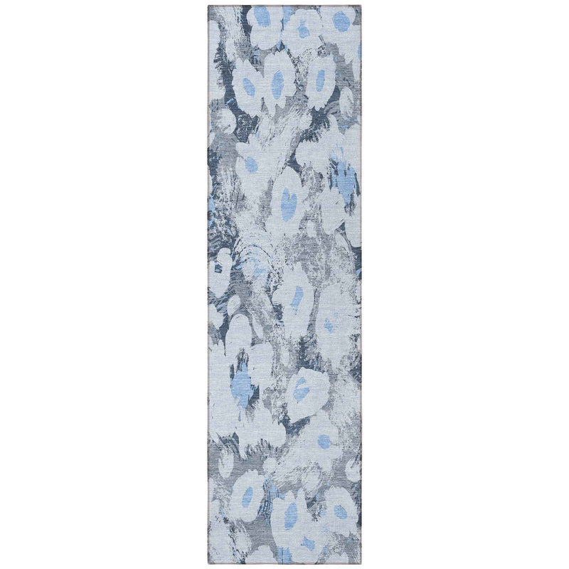 8' Runner Denim Blue Floral Washable Non Skid Indoor Outdoor Runner Rug