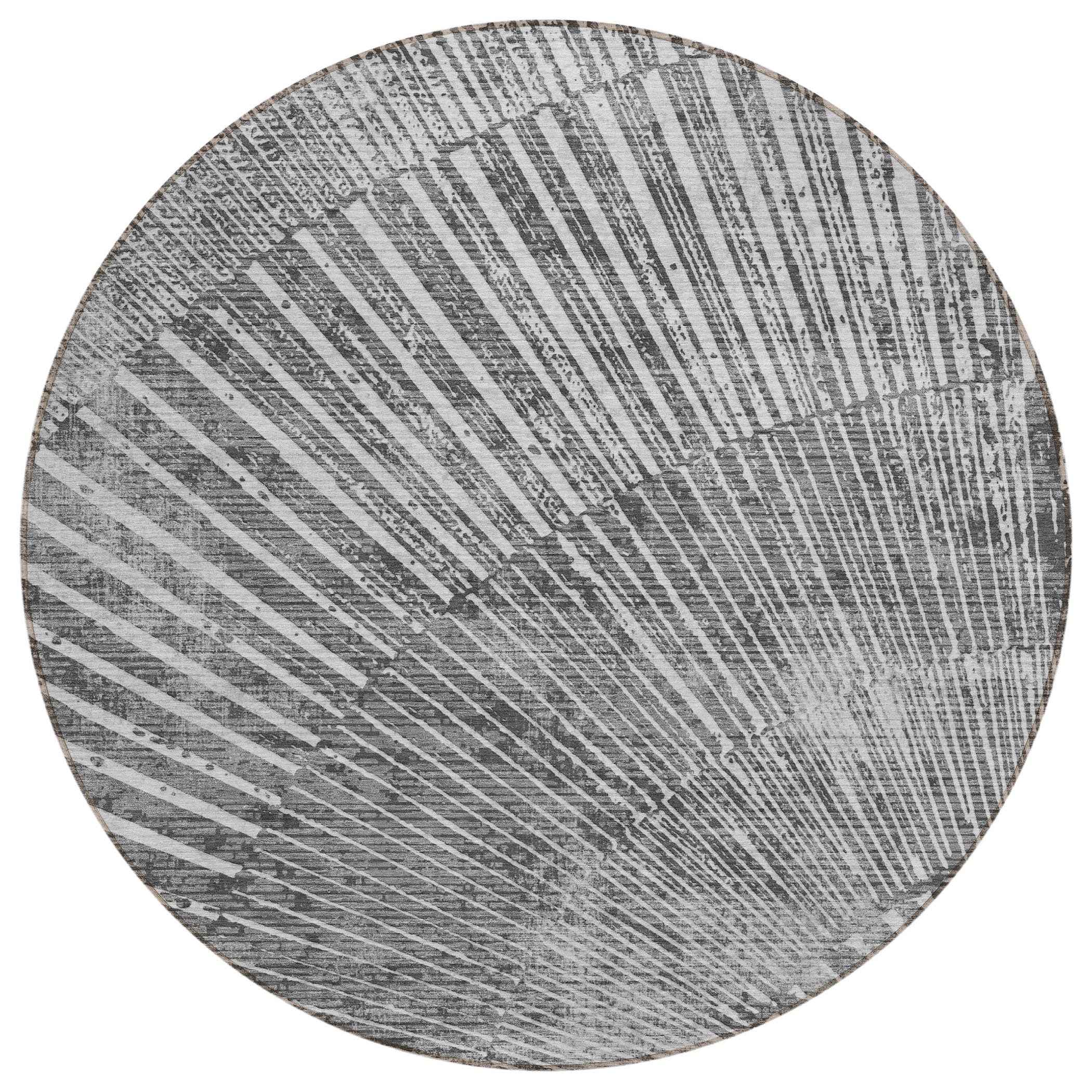 8' Round Gray and Ivory Round Abstract Washable Non Skid Indoor Outdoor Area Rug