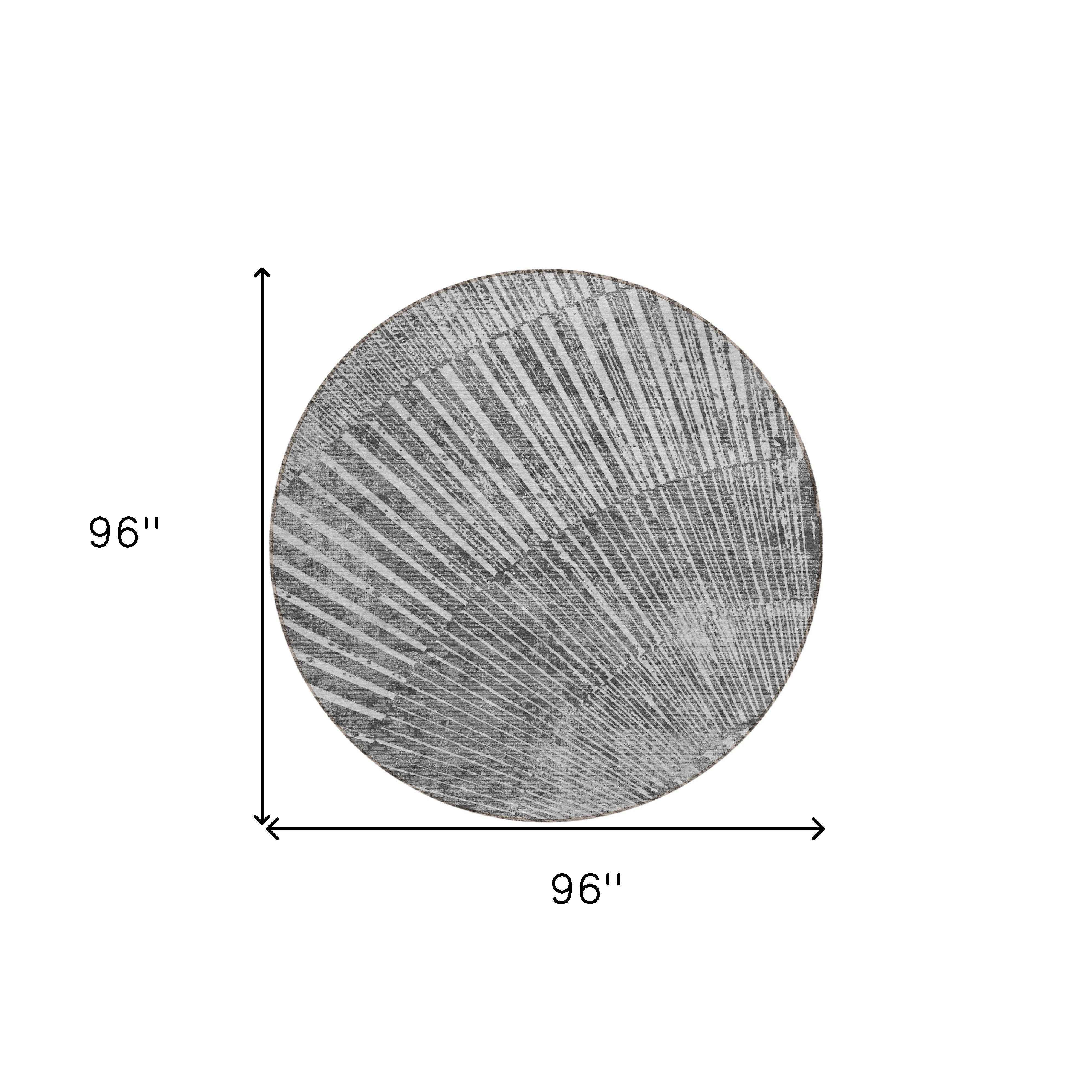 8' Round Gray and Ivory Round Abstract Washable Non Skid Indoor Outdoor Area Rug