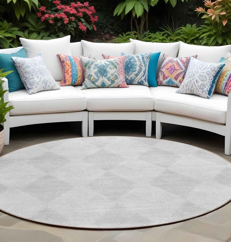 8' Round Ivory Round Geometric Washable Non Skid Indoor Outdoor Area Rug