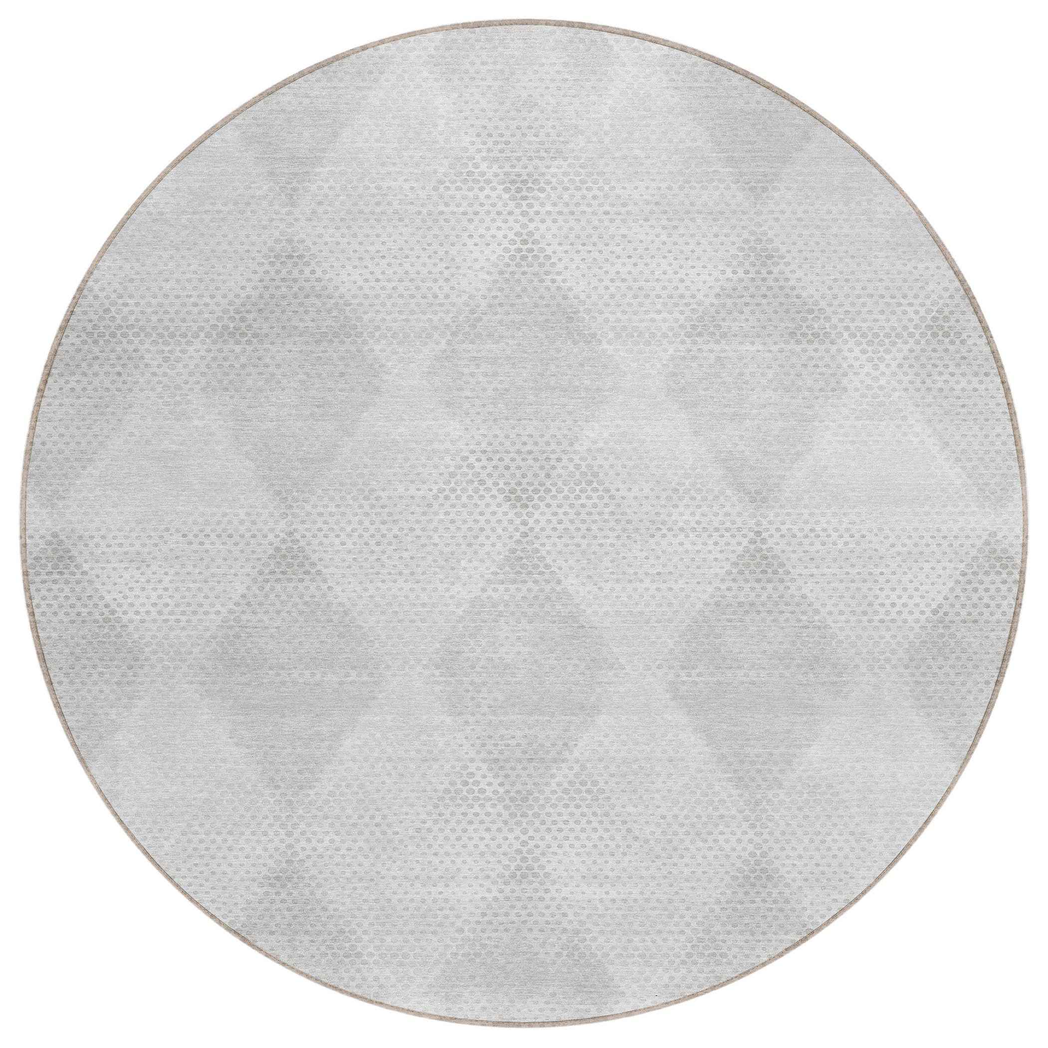 8' Round Ivory Round Geometric Washable Non Skid Indoor Outdoor Area Rug