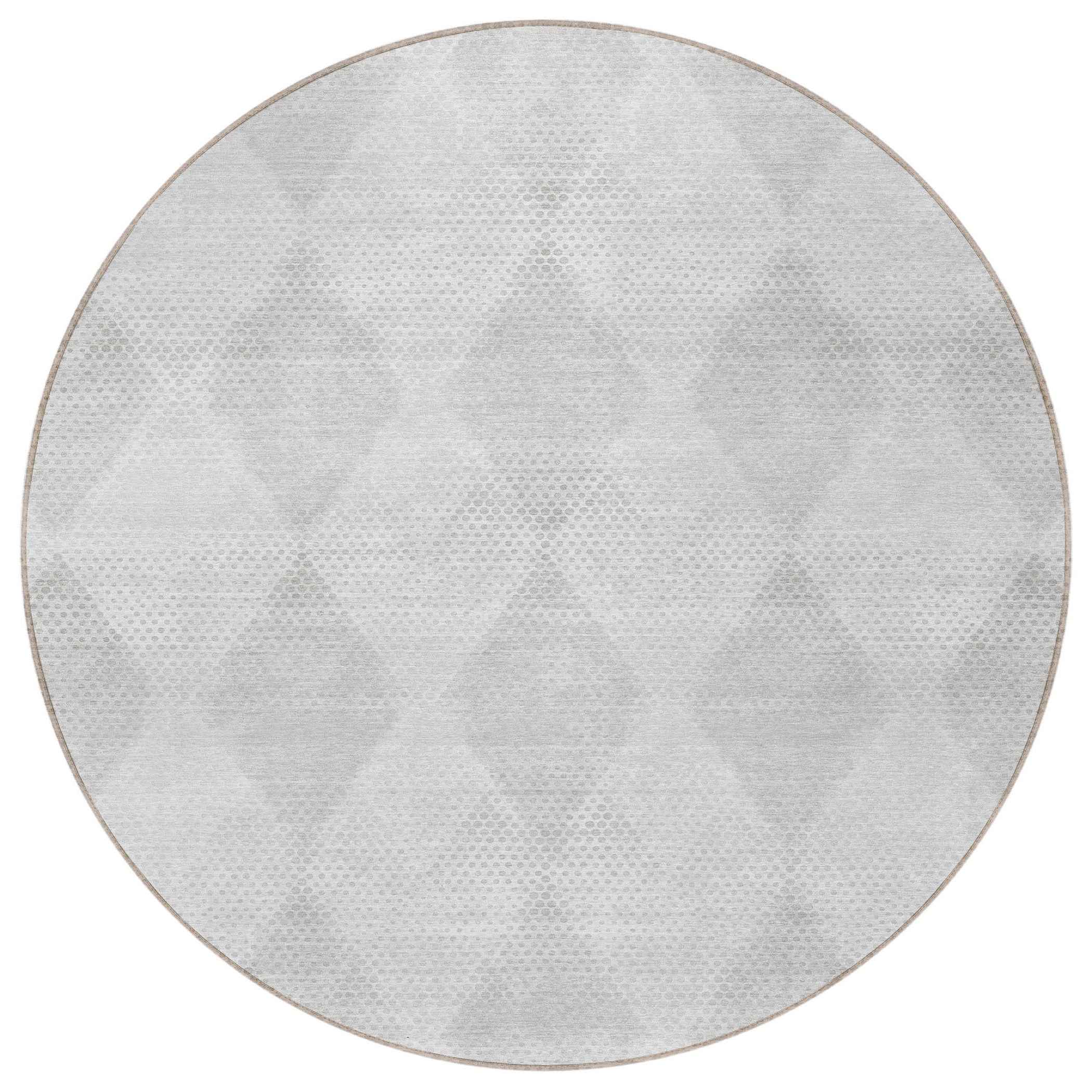 8' Round Ivory Round Geometric Washable Non Skid Indoor Outdoor Area Rug