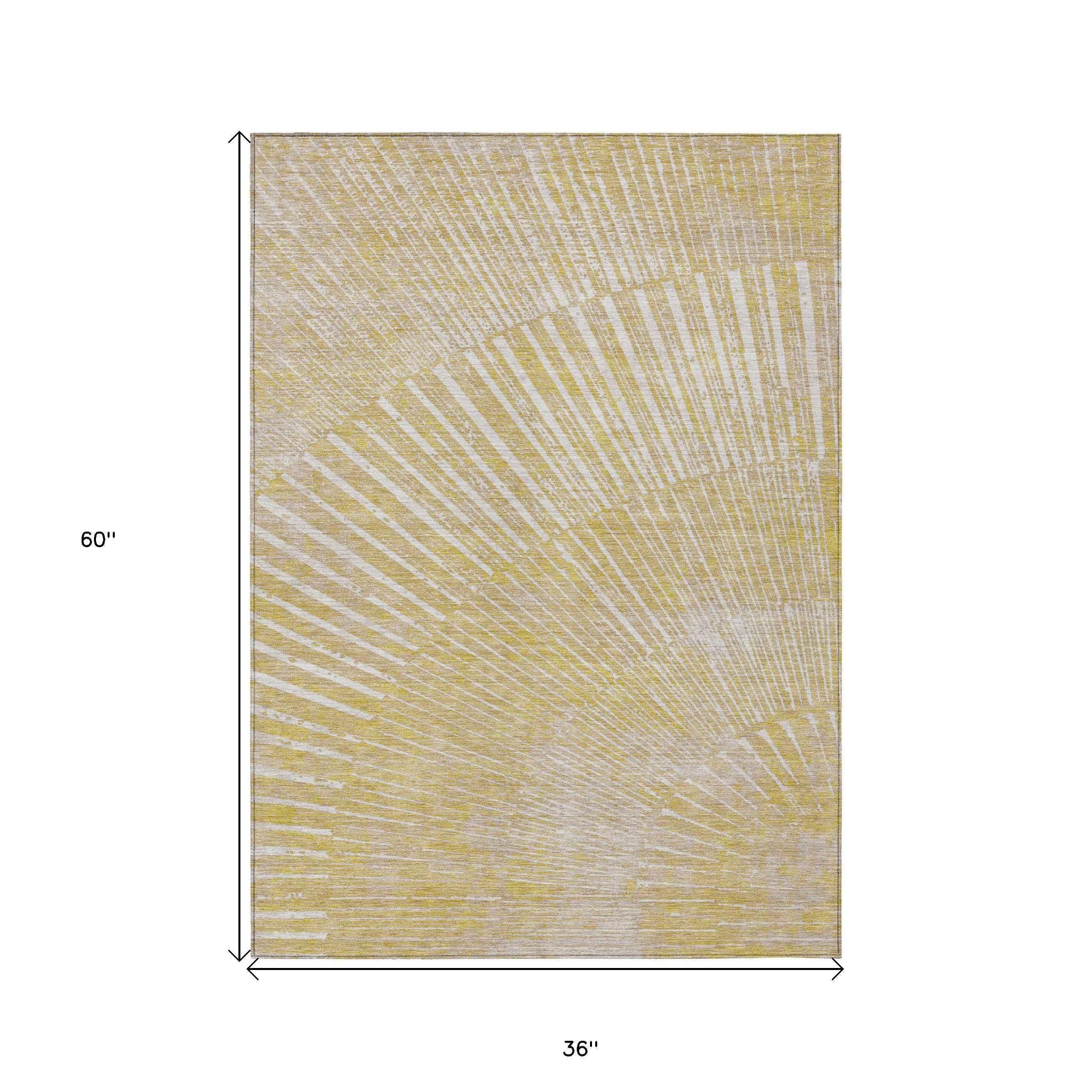 3' X 5' Wheat Abstract Washable Non Skid Indoor Outdoor Area Rug
