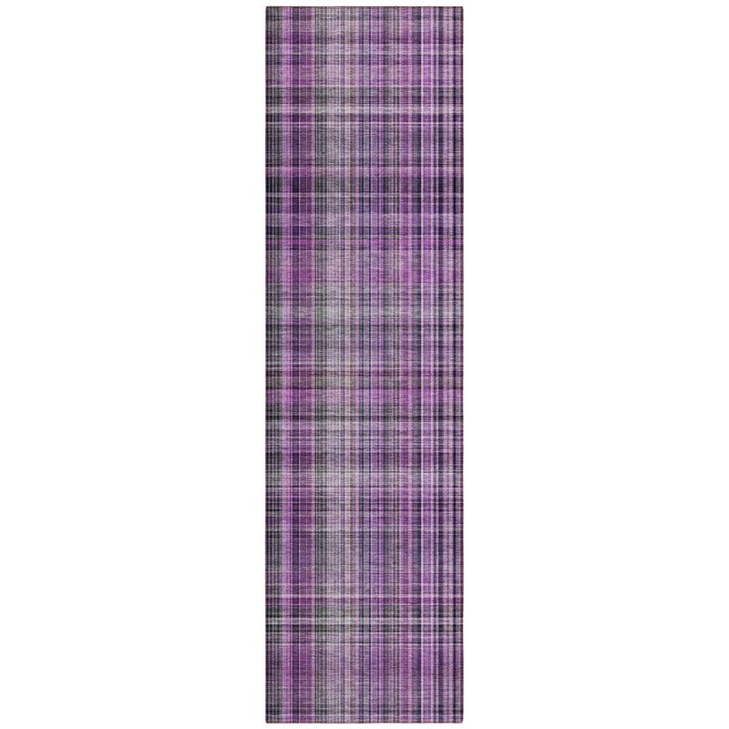 8' Runner Purple Plaid Washable Non Skid Indoor Outdoor Runner Rug
