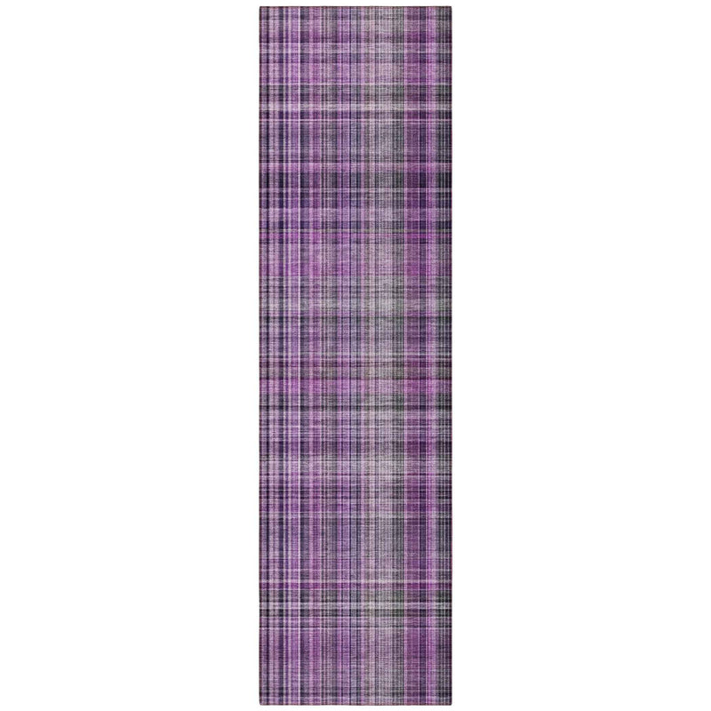 8' Runner Purple Plaid Washable Non Skid Indoor Outdoor Runner Rug
