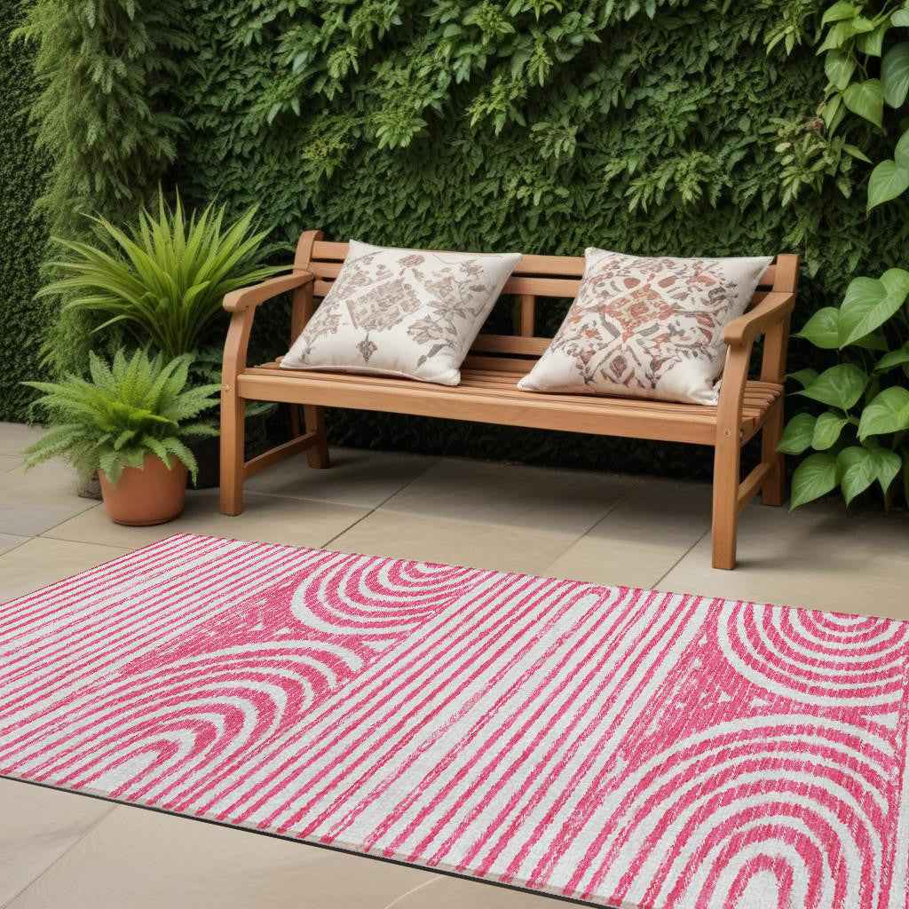 8' Runner Blush Abstract Washable Non Skid Indoor Outdoor Runner Rug