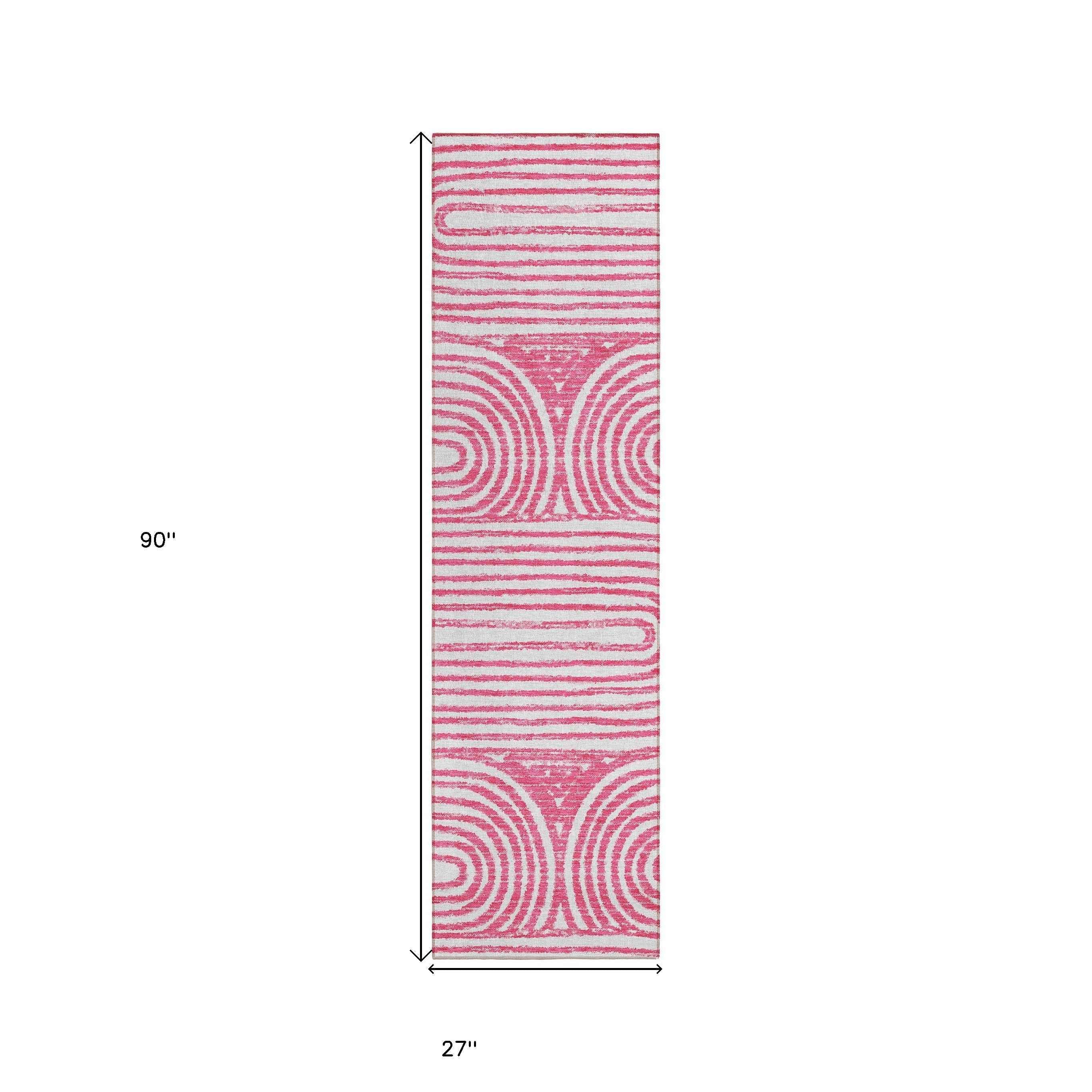 8' Runner Blush Abstract Washable Non Skid Indoor Outdoor Runner Rug