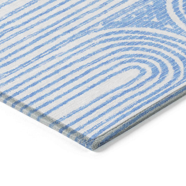 8' Runner Blue and White Abstract Washable Non Skid Indoor Outdoor Runner Rug