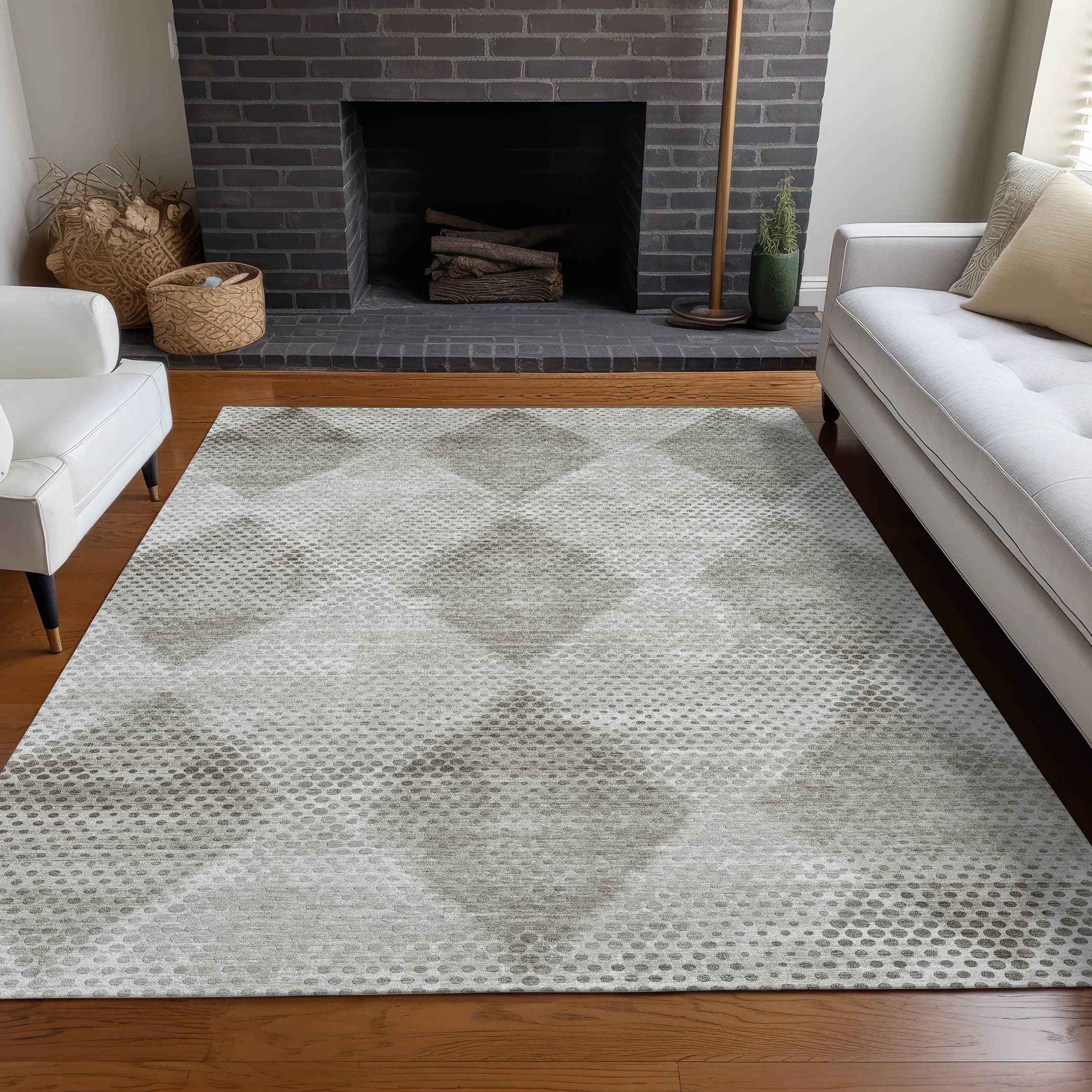8' X 10' Gray Geometric Washable Non Skid Indoor Outdoor Area Rug