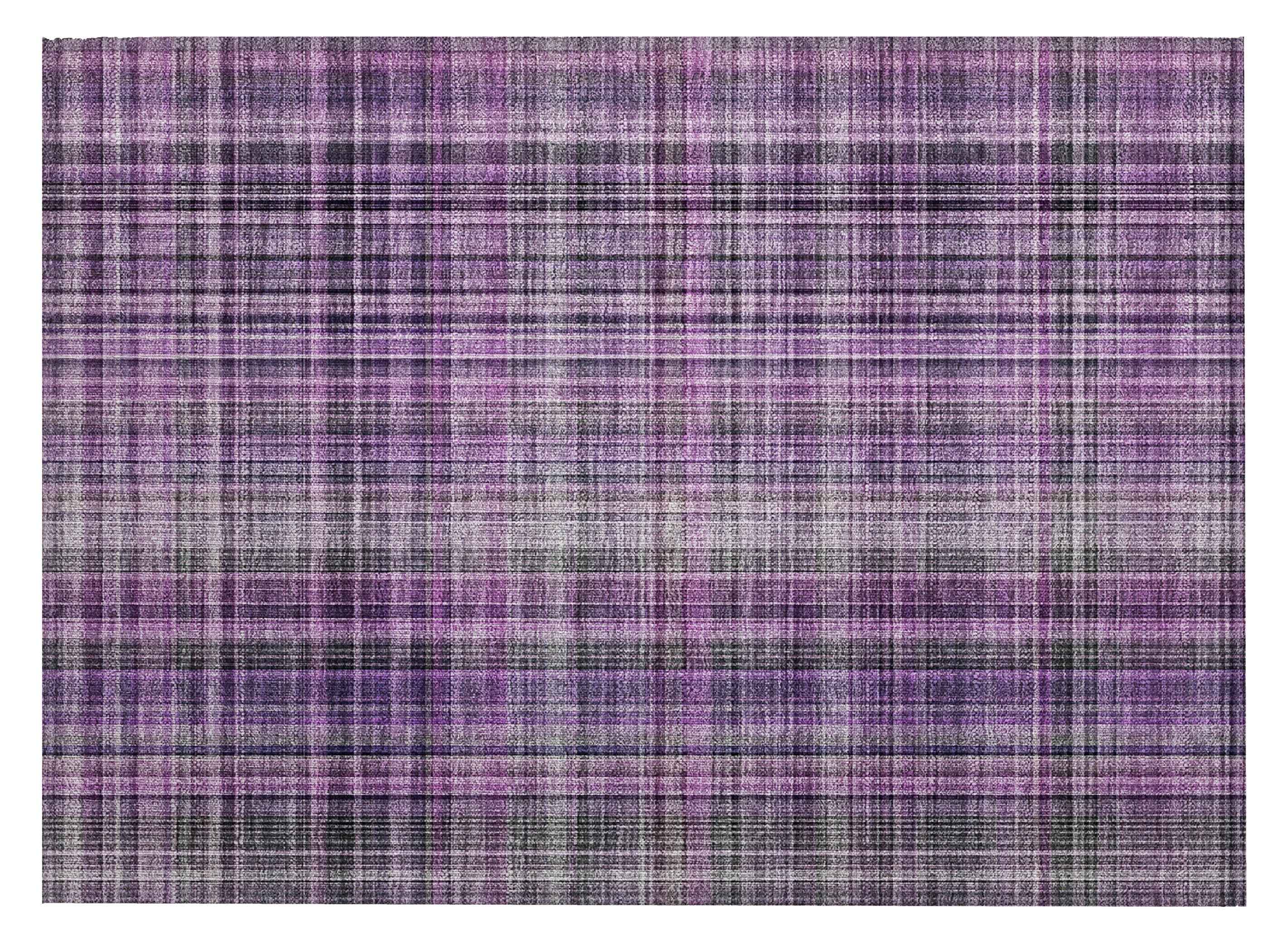 2' X 3' Purple Plaid Washable Non Skid Indoor Outdoor Area Rug