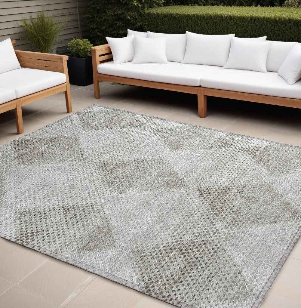 8' X 10' Gray Geometric Washable Non Skid Indoor Outdoor Area Rug