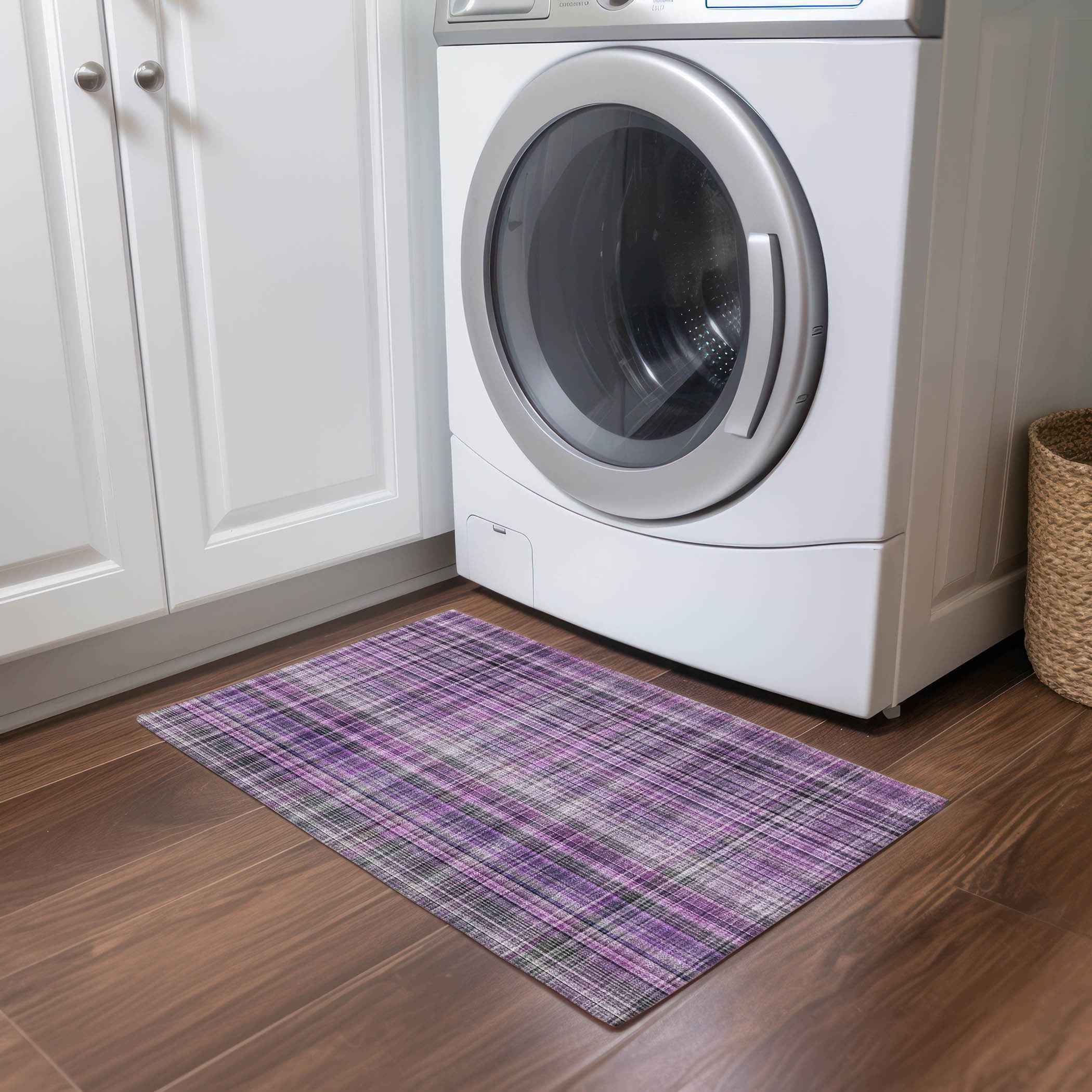 2' X 3' Purple Plaid Washable Non Skid Indoor Outdoor Area Rug