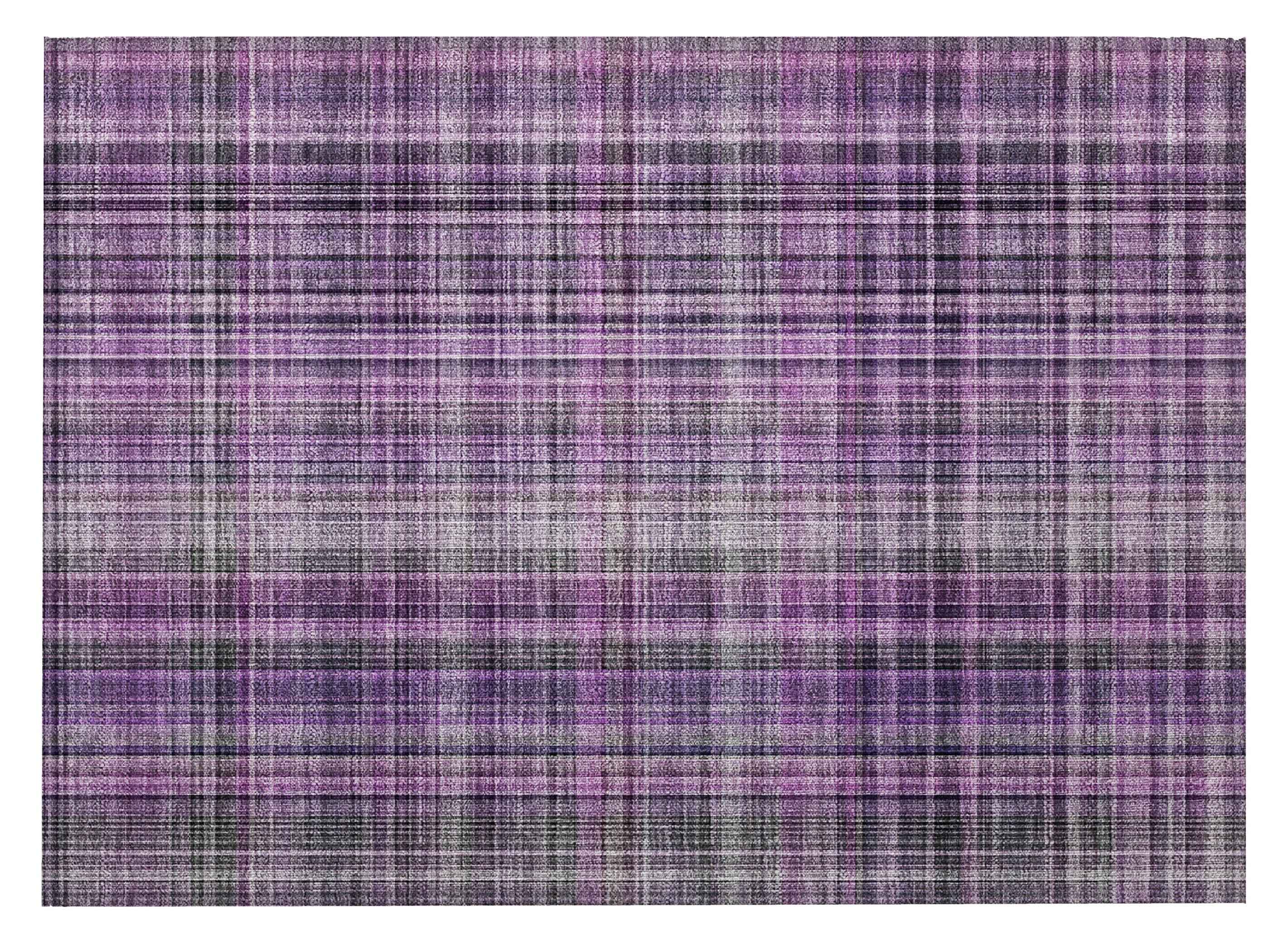2' X 3' Purple Plaid Washable Non Skid Indoor Outdoor Area Rug
