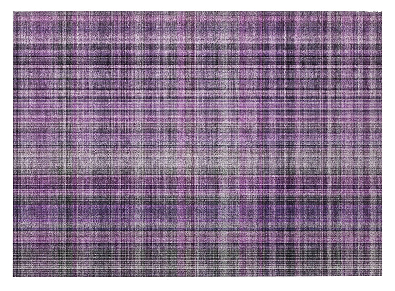 2' X 3' Purple Plaid Washable Non Skid Indoor Outdoor Area Rug