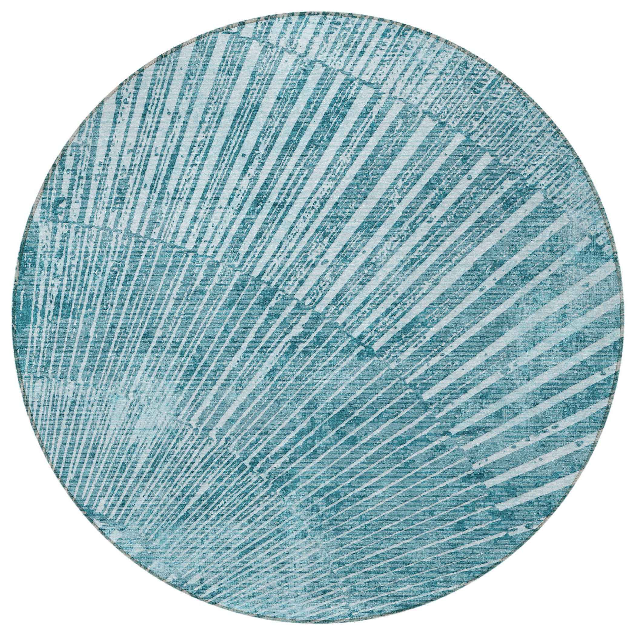 8' Round Teal Round Abstract Washable Non Skid Indoor Outdoor Area Rug