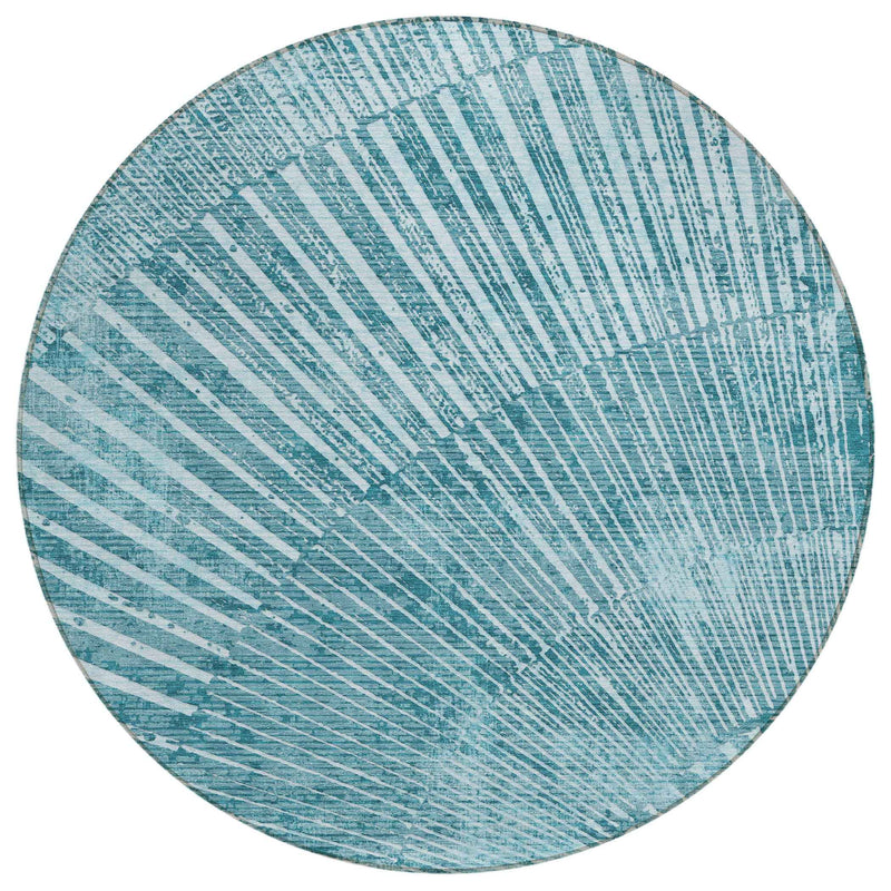 8' Round Teal Round Abstract Washable Non Skid Indoor Outdoor Area Rug
