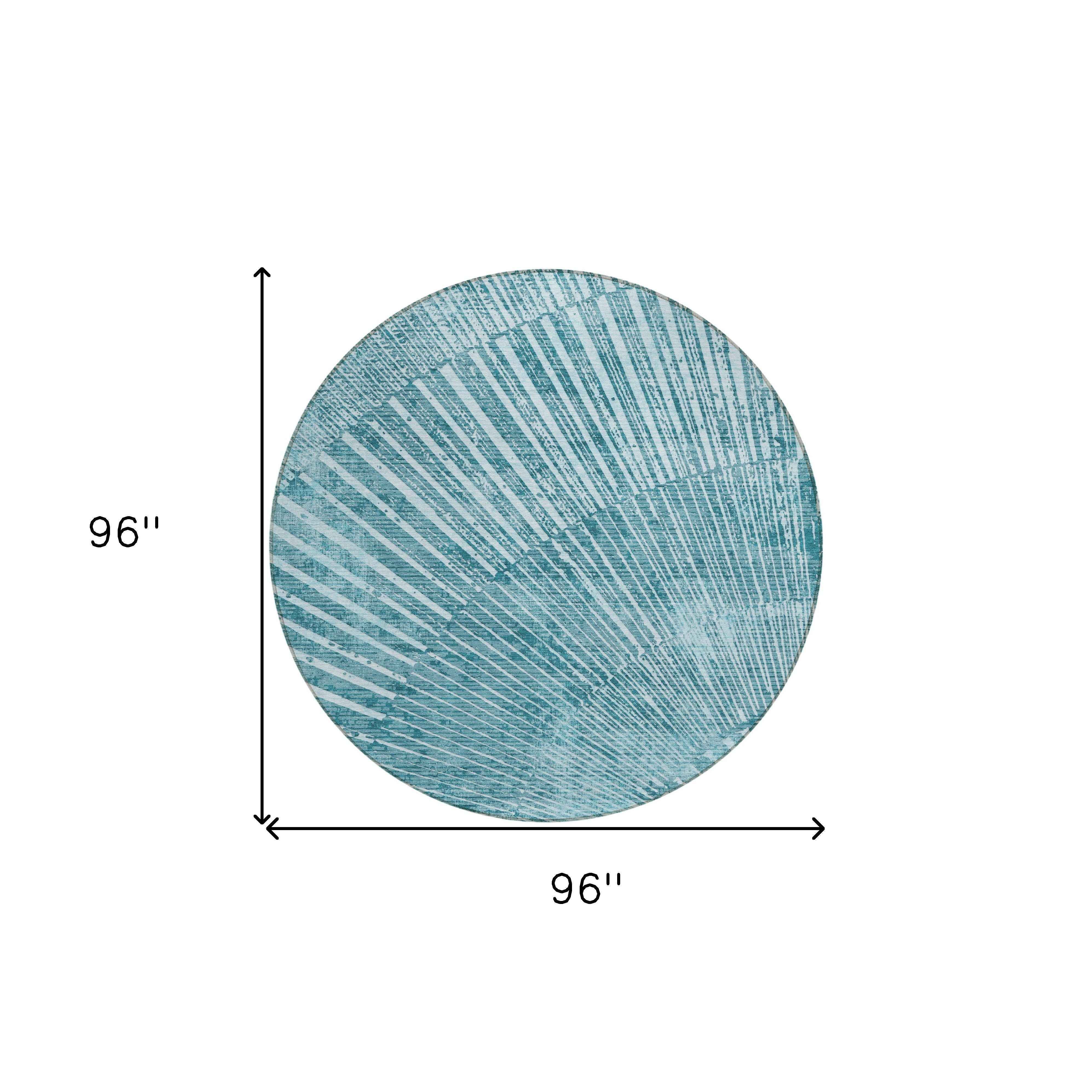 8' Round Teal Round Abstract Washable Non Skid Indoor Outdoor Area Rug