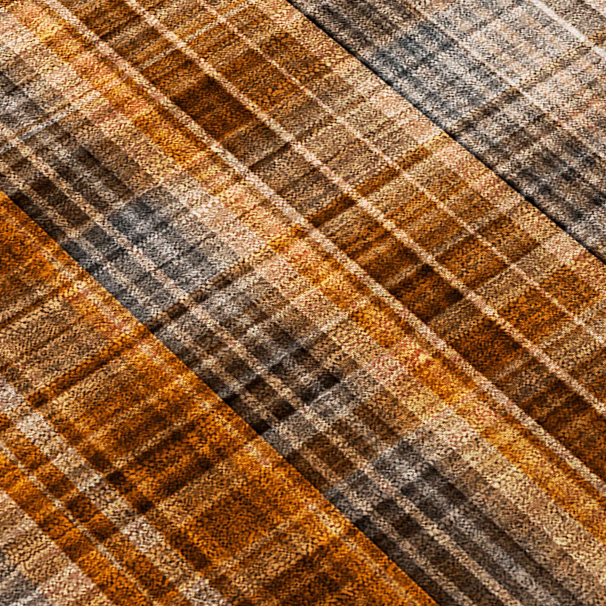 2' X 8' Orange Brown and Gray Plaid Washable Non Skid Indoor Outdoor Area Rug
