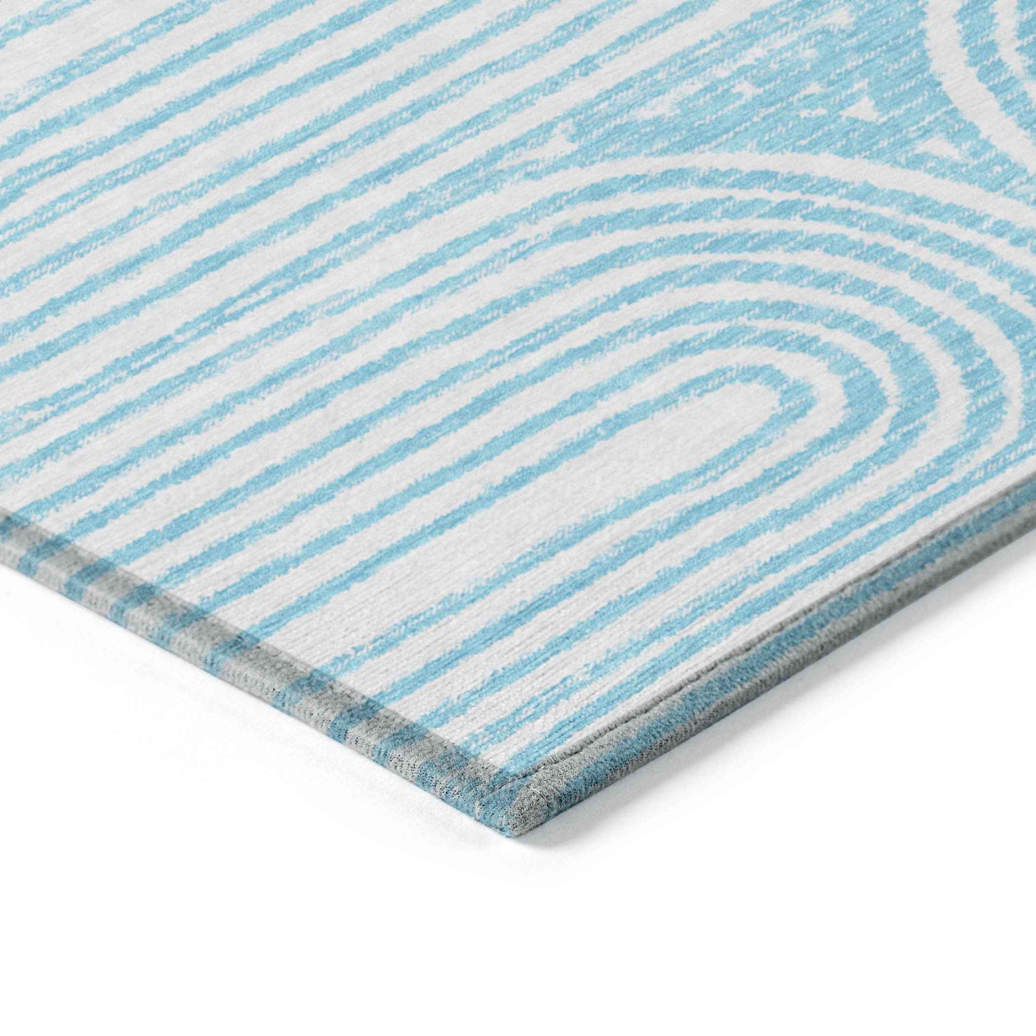2' X 3' Teal and White Abstract Washable Non Skid Indoor Outdoor Area Rug