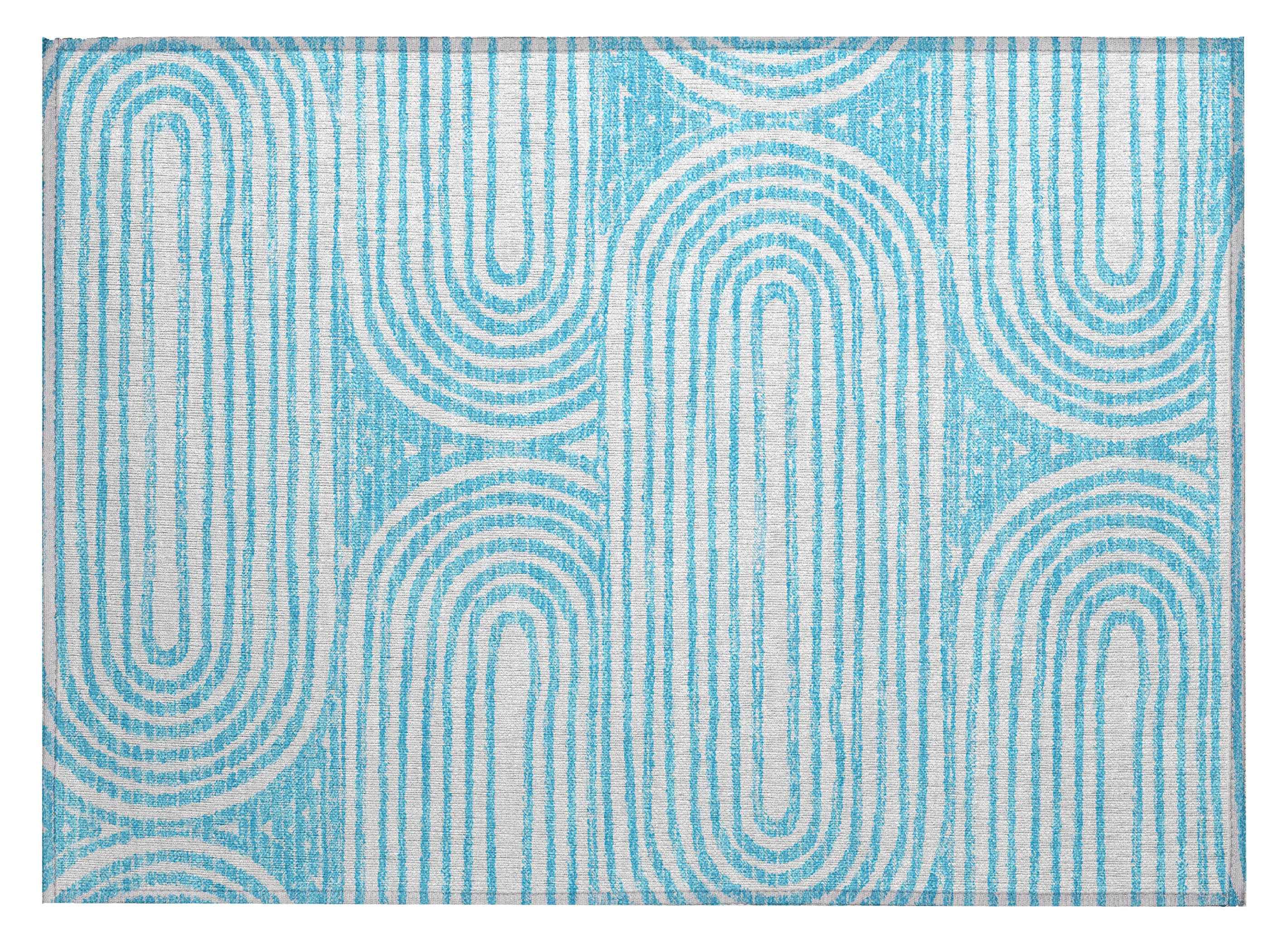 2' X 3' Teal and White Abstract Washable Non Skid Indoor Outdoor Area Rug
